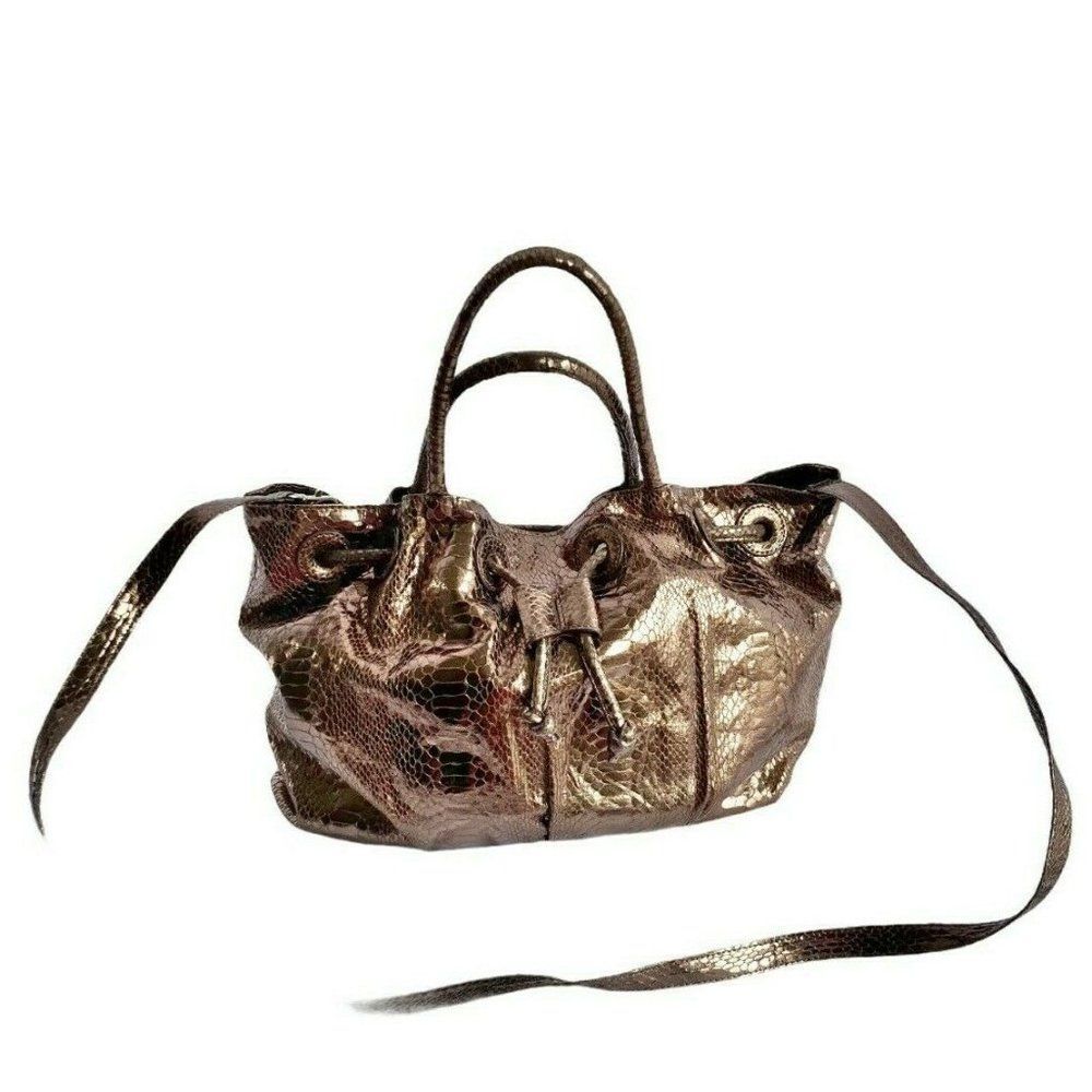 Fatto a Mano By Carlos Falchi faux leather Metallic Golden large‎ hobo hand bag